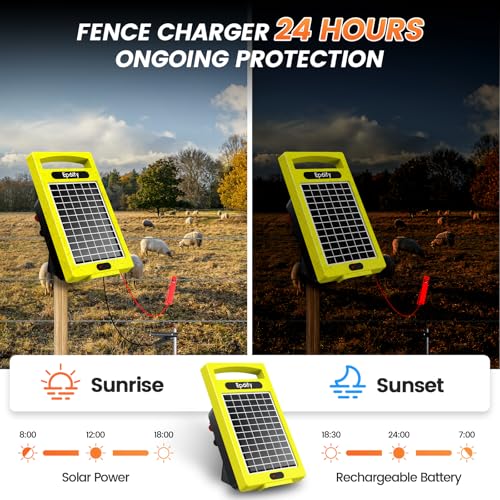 24-Hour Solar Electric Fence Charger, 0.32J, 20-Mile for Livestock - color: Yellow