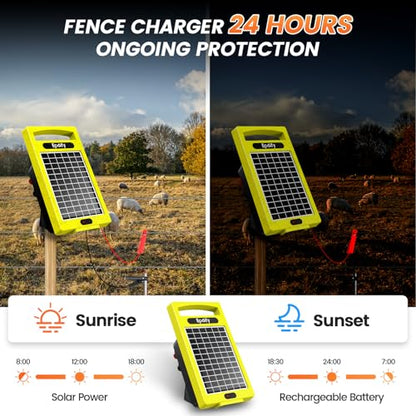 24-Hour Solar Electric Fence Charger, 0.32J, 20-Mile for Livestock - color: Yellow