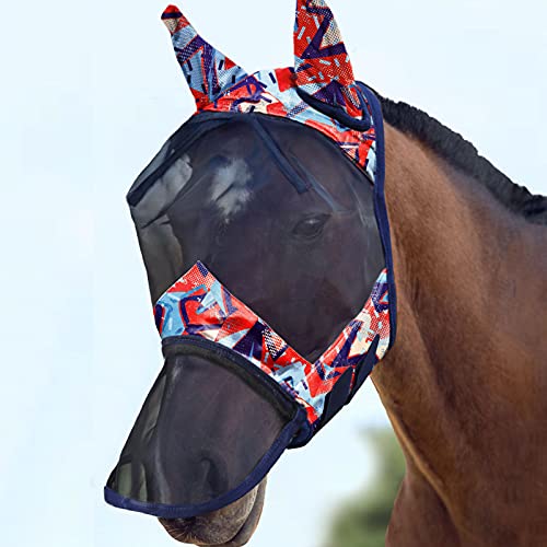 Harrison Howard LumiVista Horse Fly Mask Long Nose with Ears UV Protection for Horse Abstract Graffiti L Full Size - color: Abstract Graffiti, size: Full (Large)