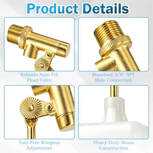 3/8" Pool Water Level Float Valve, Heavy Duty 125 PSI Automatic Fill Control Adjustable Flow, 2.25 GPM Flow for In-Ground Pools Ponds Fountains Livestock Tanks & Swamp Cooler