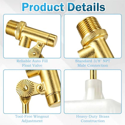 3/8" Pool Water Level Float Valve, Heavy Duty 125 PSI Automatic Fill Control Adjustable Flow, 2.25 GPM Flow for In-Ground Pools Ponds Fountains Livestock Tanks & Swamp Cooler