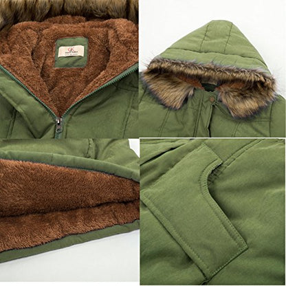 GRACE KARIN Women's Winter Coats Fleece Parkas Anoraks Hooded Military Jacket Coats - color: Army Green, size: Small