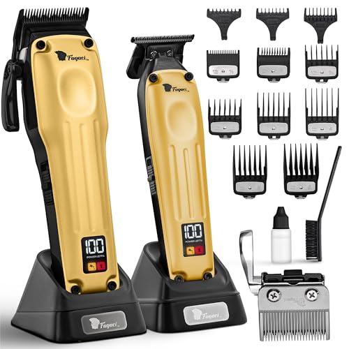 Fagaci Professional Hair Clippers for Men, Cordless Trimmer Barber Kit | Brushless motors built for 3X extended life. Ceramic and DLC blades hold an edge 5X longer for fades, tapers and clean lines. - color: Gold