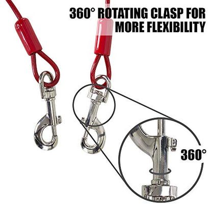 BV Dog Tie Out Cable 30 Feet - Heavy Duty Dog Lead Up to 125 Pounds - Reflective & Rust-Free with Quick Release Swivel Clips & 360° Rotating Clasp - Tangle-Free Dogs Runner for Yard (Red, Pair) - color: 125lbs/ 30ft/ Red, style: Pair