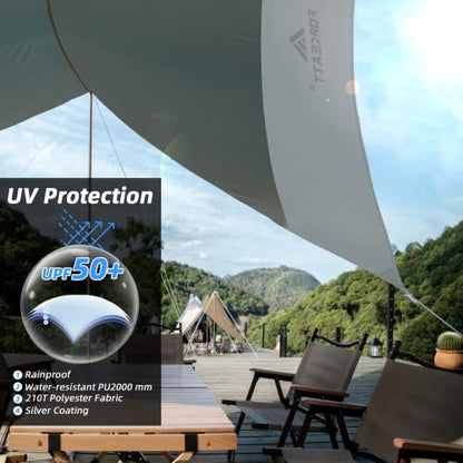 Forceatt 12x14FT Tarp with 2 Poles, Waterproof Anti-UV Camping Tarp Car Awning (UPF50+), Lightweight Sun Shelter for Car, Tent and Hammock in Hiking, Backpacking, Garden and Traveling - color: Light Blue