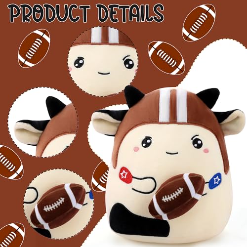 Cowdy Blitz Football Stuffed Animal, 8 Inch Plush Cow Toy in Helmet Holding Rugby, Cute Sport Plushie Pillow, Gifts for Kids Boys Girls, Room Party Sports Game Day Decor Birthday - style: Football Cowdy