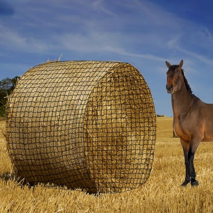 5x5 Ft Large Round Bale Hay Net, 1.5" Holes Sturdy Hay Net Slow Feed for Horses, Fits Round Bales 4x4-5x5 or Square Bales 3x3x8-4x4x8