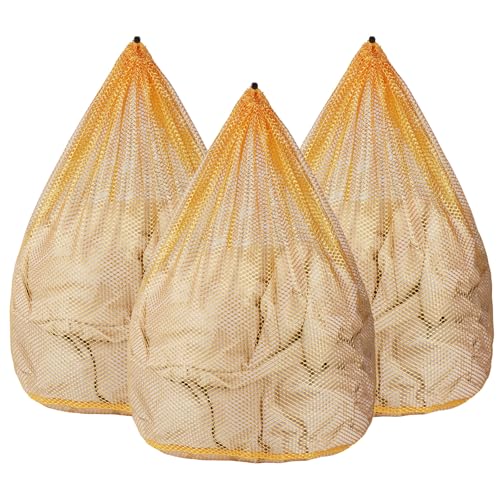 3Pcs Mesh Laundry Bags Washing Machine Mesh Wash Bags Jumbo for Delicates Clothes,Bed Linen,Toys with Drawstring Closure Sturdy(3 XXLarge 28 x 26 Inches, Yellow) - color: Yellow, size: Jumbo 3 pcs