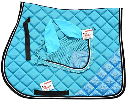 Teal Luxury Saddle Pad Set Matching Ear Bonnet | Equestrian Show Gear | Horse Riding Matchy Set | Dressage or Jumping/Hunter