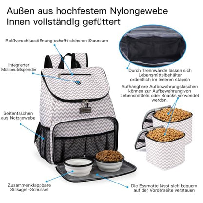 BAGLHER丨Dog Travel Bag, Airline Approved Pet Supplies Backpack, Dog Travel Backpack with 2 Silicone Collapsible Bowls and 2 Food Baskets - color: BLW-A