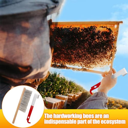 Acostop Bee Hive Tool Stainless Steel J Hook & Soft Brush for Beekeeping | 13.8" Natural Horsehair Beehive Brush, 10.5" Bee Frame Lifter and Scraper, Bee Keeping Starter Kit for Beekeepers