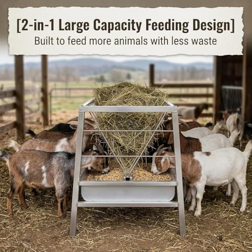 Heavy Duty Stainless Steel Feeder Hay for Goat, Sheep and Livestock Animals - 87 Gallon Large Capacity, Exact Dimensions 59 x 33.4 x 19.6in, Ideal for Efficient Feeding of Horses and Other Farm