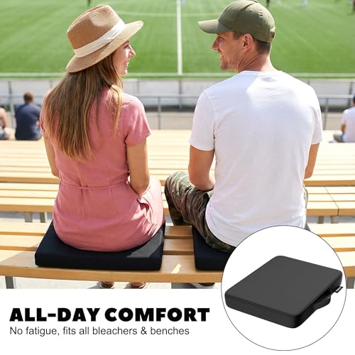 Stadium Seat Cushions - Portable Bleacher Cushions, 2.56" Extra Thick, Waterproof Oxford Fabric, Lightweight Stadium Seat Pads for Sports Events, Office, Camping, Outdoor Bench - 2-Pack (Black)