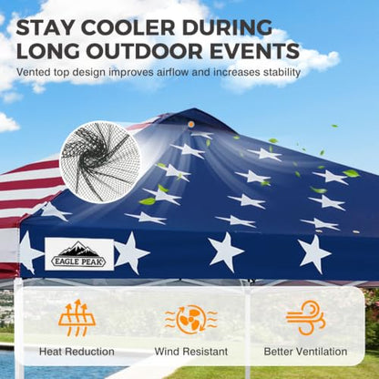 EAGLE PEAK 10x10 Pop Up Canopy Tent Easy Up Canopy Outdoor, American Flag - color: American Flag, size: 10x10