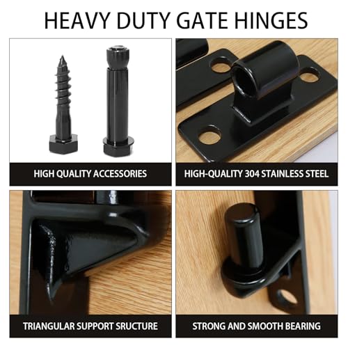 Heavy Duty 304 Stainless Steel Wall Mount Gate Hinges, 4-Pair with 5/8" Hinge Pin, 600LB Capacity for Farm, Metal & Wooden Gates, Wall & Post Mount (Screws & Anchors Included)