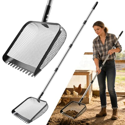 12" Chicken Poop Scooper, Stainless Steel Handle (36–62")