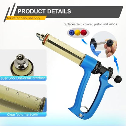 2-Piece Set, 50cc Semi Automatic Livestock Syringe, 5 Gears Adjustable Continuous Repeating Injection, Veterinary Cattle Vaccine Luer Lock Syringe, for Cow Goat Cattle Horse Sheep Pig Poultry - size: 1-Tube 2Pcs 50ml