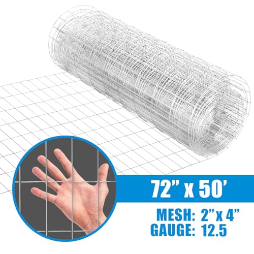 Fencer Wire Welded Wire Fence 12.5 Gauge, Galvanized Welded Fence Wire Roll, Mesh Size 2-Inch x 4-Inch, Hog Wire Fencing Cage, Multiple Use for Home Improvement & Animals Enclosure (6ft. x 50ft.) - style: 6 ft. x 50 ft.