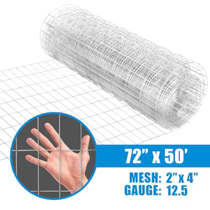 Fencer Wire Welded Wire Fence 12.5 Gauge, Galvanized Welded Fence Wire Roll, Mesh Size 2-Inch x 4-Inch, Hog Wire Fencing Cage, Multiple Use for Home Improvement & Animals Enclosure (6ft. x 50ft.) - style: 6 ft. x 50 ft.