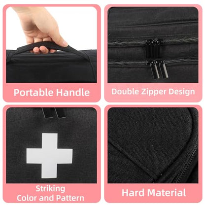 First Aid Bag Empty Large 11.5x7.7x7 inch, with Hanging Bag, Empty First Aid Kit for Pet, Home, Car, Travel, Camping, Emergency Supplies Storage (Black)
