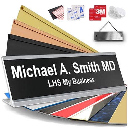 Custom Name Plate for Desk, Black with White Lettering, 2x8 - color: B2 - Black & White Lettering