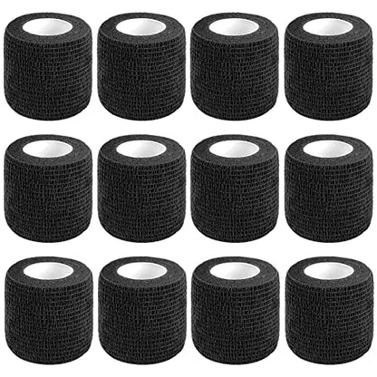 CIYAGPOOU 12 Pack Self Adhesive Bandage Wrap,2 Inches 5 Yards Black Vet Wrap Breathable Flexible Stretchy Cohesive Bandage for First Aid, Sprains Protection