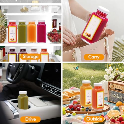 Juice Bottles With Caps 8 oz,12 Pack Glass Juicing Bottles Reusable - size: 8 Ounces