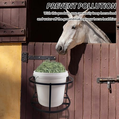 1 Pcs Horse Feed Pail Wall Mount,Heavy Duty Metal Wall Mount Water Bucket Holder for Horses Feed,Barn,Farmhouse Supplies(5 Gallon,Black)