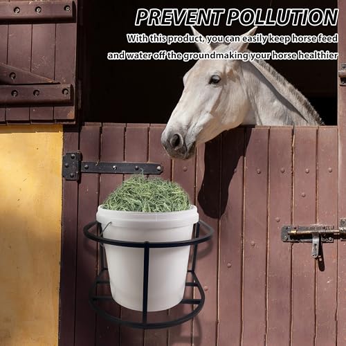 2 Pcs Horse Feed Pail Wall Mount,Heavy Duty Metal Wall Mount Water Bucket Holder for Horses Feed,Barn,Farmhouse Supplies(5 Gallon,Black)