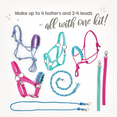 kullaloo DIY Hobby Horse Halter Kit & Tack Accessories ✦ Make Stick Horse Head Collars, Rope Halters & Reins ✦ Includes Digital Instructions (PDF) ✦ Teal/Mustard ✦ Aqua/Pink - color: Halter aqua / pink