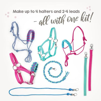 kullaloo DIY Hobby Horse Halter Kit & Tack Accessories ✦ Make Stick Horse Head Collars, Rope Halters & Reins ✦ Includes Digital Instructions (PDF) ✦ Teal/Mustard ✦ Aqua/Pink - color: Halter aqua / pink