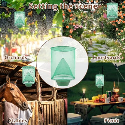 6 Pack Hanging Ranch Fly Traps, Reusable Fly Catcher, The Most Efficient Fly Cage Trap for Indoor & Outdoor Use, Ideal for Family Farms, Parks, Restaurants