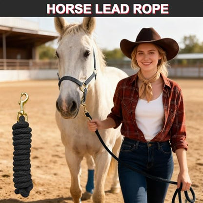 5/8" x 8' Nylon Horse Lead Rope with Cast Iron Hardware (Black) - color: Black