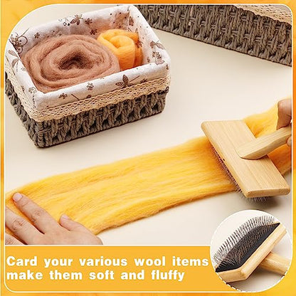 kdafio 2 Pcs Wooden Wool Carders Hand Carders for Wool Needle Felting - color: Color 1,17Pcs