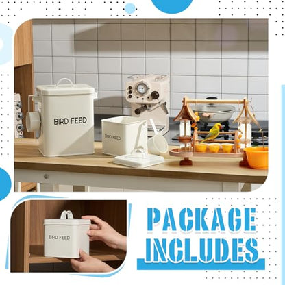 Reallnaive 2 Pcs Metal Bird Seed Container with Scoop,White - color: White