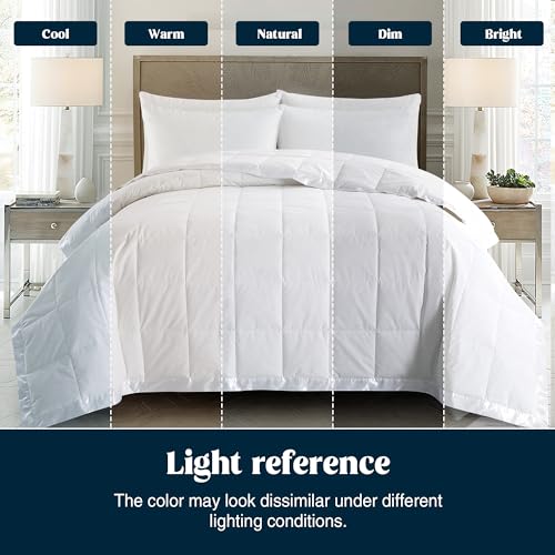 puredown® Blankets King Size - Soft Lightweight Down Blanket for Bed, Cozy Warm Luxury Bed Blanket with Satin Trim, White (108"X90") - color: 01 White, size: King