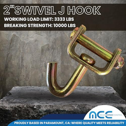 2 Pack 2" Swivel J Tow Hook Heavy Duty Replacement for Tie Down Straps - size: 2 - Pack
