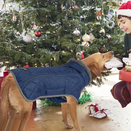 Fragralley Dog Coat Large, Waterproof Dog Jacket with Warm Fleece Lining, Adjustable Reflective Dogs Winter Coat, Turtleneck Pet Coats for Cold Weather (Blue XL) - color: Blue, size: X-Large