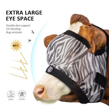Harrison Howard Cattle Livestock Fly Mask Breathable Mesh Padded Edging with Fun Patterns Large Spacing Forelock Opening Design Adjustable Fit for Cattle Zebra - color: Zebra
