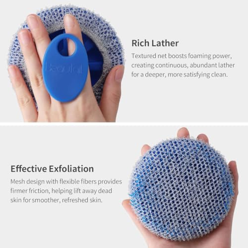 Silicone Body Scrubber and Scrub Net Set, BEAUTAIL 2 Pack for Rich Lather | Gentle Silicone Shower Scrubber or Firmer Exfoliating Bath Net, Deep Cleansing & Exfoliation, 1 Brush + 1 Net for Men & Women - color: Blue+scrubnet 1pcs
