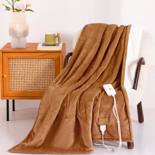 Templewet Heated Blanket Throw 50" x 60",Soft Electric Blanket,Brown | Timer Settings,Auto Off,Soft Sherpa Heated Throw Blanket,Machine Washable,Fast Heating for Sofa Bed Office Use,Gifts for Mom - color: Cocoa Brown