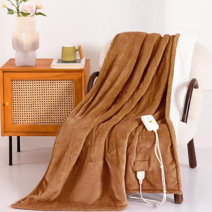 Templewet Heated Blanket Throw 50" x 60",Soft Electric Blanket,Brown | Timer Settings,Auto Off,Soft Sherpa Heated Throw Blanket,Machine Washable,Fast Heating for Sofa Bed Office Use,Gifts for Mom - color: Cocoa Brown