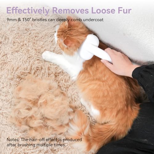 aumuca Cat and Dog Grooming Brush for Shedding, Removes Loose Fur from Long or Short Haired Pets - Ideal for Cats, Kittens, Rabbits, and More - Purple | Self Cleaning Pet Brush for Long or Semi-Short Haired Cats, Removing Loose Fur & Tangles and Massage -