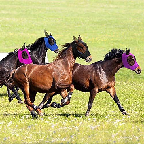 Frienda 4 Pcs Horse Fly Mask with Ear, Medium, Purple, Blue, Pink, Black - color: Purple, Blue, Pink, Black, size: Medium