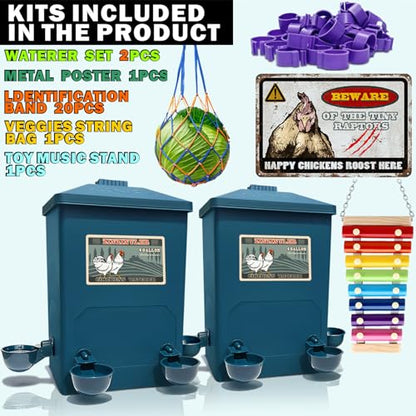 Chicken Waterer, Chick Water, Chicken Coop Accessories - 6 Gallon Capacity, 2-Pack 3 Gallon (26 pounds Total) (Prussian Blue, Large). - color: Prussian Blue