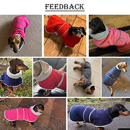 Dachshund Coats Sausage Dog Fleece Coat in Winter Miniature Dachshund Clothes with Hook and Loop Closure and high vis Reflective Trim Safety - Pink - M - color: Pink, size: Medium(Back: 17"-18"in)