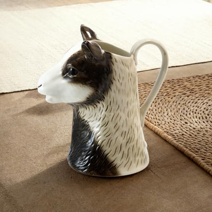 Creative Co-Op 12-Ounce Stoneware Goat Shaped Pitcher, Brown and White