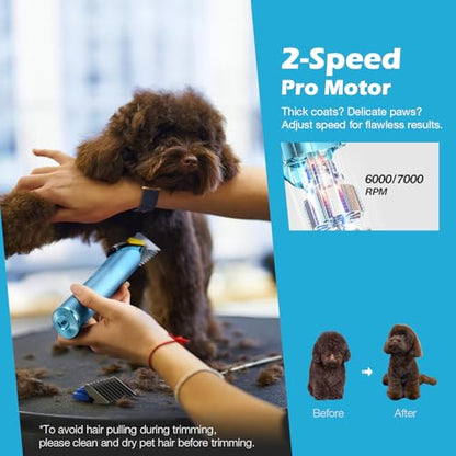 Professional Dog Grooming Clipper with 5-in-1 Replacement Blade - color: Blue