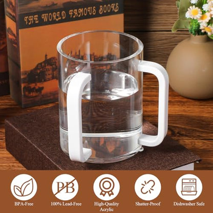 2 Pcs Judaica Hand Washing Cup with Dual Handles,5" Acrylic Clear Netilat Yadayim Cup lota for Bathroom(White Handle) - color: white Handle