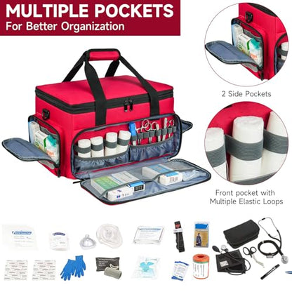 LEFOR·Z Medical Bag,First Aid Bag Empty,Home Health Nurse Bag with Detachable Divider,Medical Supplies Storage Tote for Nursing Student,Therapist,Doctors(Bag Only) - style: Red-large
